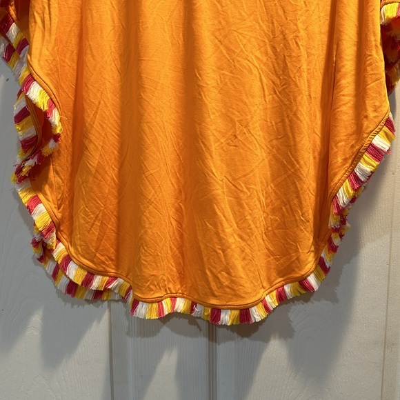 Trina Turk Delfino Orange Oversized Fringe Poncho Top XS/S - Picture 6 of 7